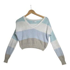Hollister Colorblock Striped‎ V-neck Jumper Sweater size XS Blue/White